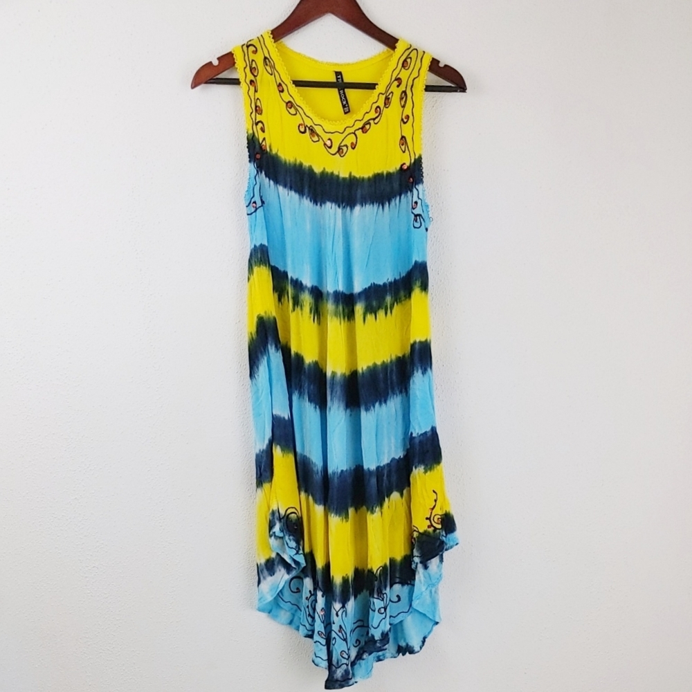 True Rock, blue and yellow tie dye dress, free Sz